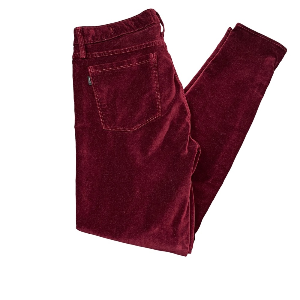 Parker Smith 30 Skinny Maroon Velour Pants Zipper Pockets Cotton Blend